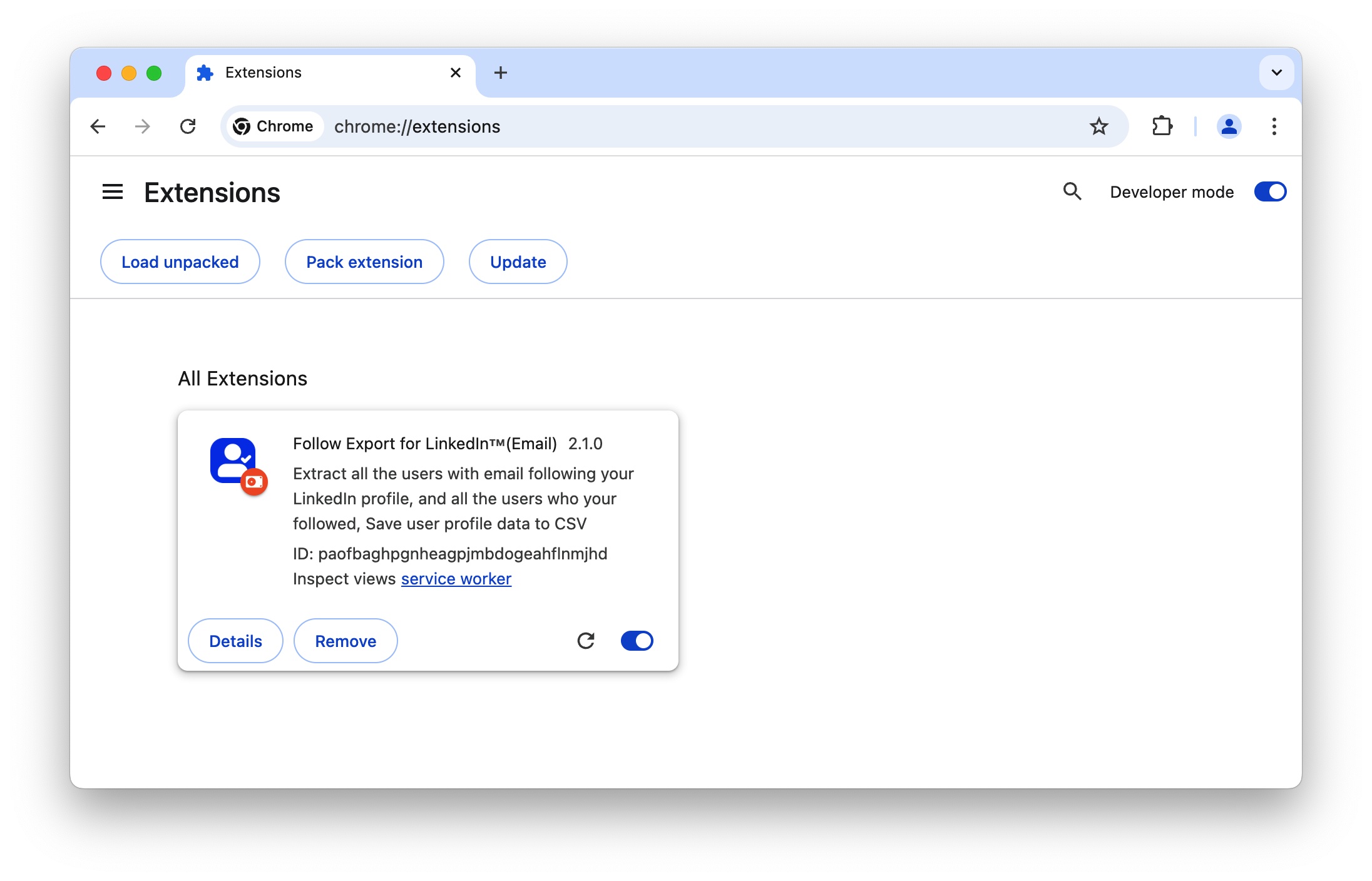 LinkedIn Follow Exporter chrome extension install done