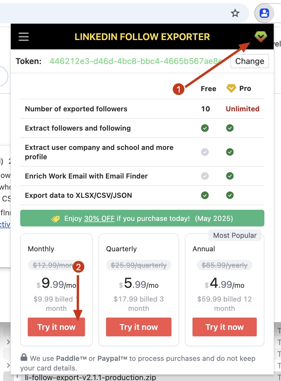 LinkedIn Follow Exporter chrome extension subscribe pro